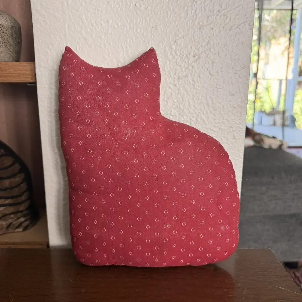 Vintage Country Primitive Patchwork Fabric Cat Pillow Button Eyes Doorstop 9in